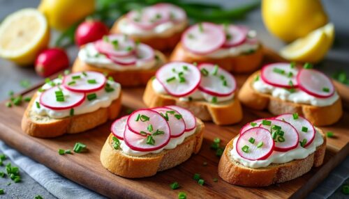 12 crostinis chèvre radis prêts en 15 minutes : apéro léger, budget maîtrisé