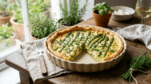 Ma tarte salée aux asperges de saison fond délicatement en moins de 20 minutes