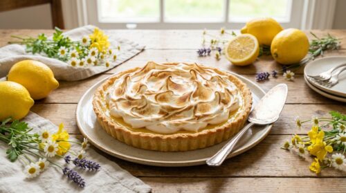 Tarte citron meringuée printanière : acidulée et croquante, elle éveille vos papilles